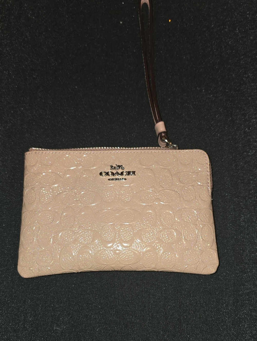 Coach Nude Patent Signature Wristlet with Strap